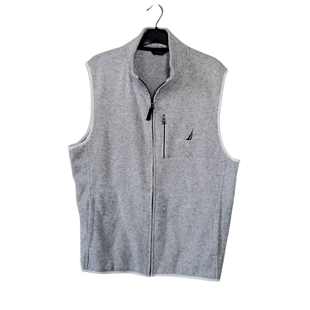 Nautica Mens Heather Gray Sweater Fleece Full Zip Vest Size Large VDR E76 418